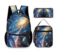 WECECE Borsa Scuola Cosmos Ragazza 7-14 Anni con Sacchetto per Pranzo e Astuccio, Set Zaini Planet Ragazzi per Attività Quotidiane, Capiente Libri Quaderni e Accessori