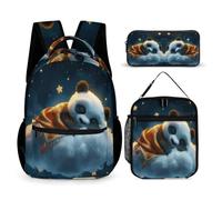 WECECE Borsa Scuola Cute Panda Ragazza con Sacchetto Pranzo e Astuccio, Set Zaini Animal Pattern Bambini 6-13 Anni per Scuola Elementare