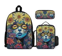 WECECE Borsa Scuola Daisy Studenti con Sacchetto Pranzo e Astuccio Matite, Set Zaini Plant Theme Ragazzi 8-15 Anni per Uso Quotidiano