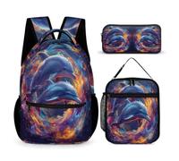 WECECE Borsa Scuola Dolphin Bambina con Portapranzo e Astuccio Matite, Set Zaini Sea Creature Ragazzi Classe 2-5 per Studio e Attività Scolastiche, Spallacci Regolabili