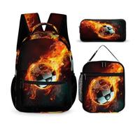 WECECE Borsa Scuola Flames Football Ragazza 7-14 Anni con Sacchetto per Pranzo e Astuccio, Set Zaini Soccer Ragazzi per Attività Quotidiane, Capiente Libri Quaderni e Accessori