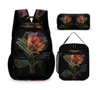 WECECE Borsa Scuola Flower Bambina con Borsa Termica e Astuccio Matite, Zainetto Botanical Print Ragazze 8-15 Anni per Elementare e Media