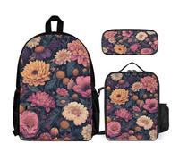 WECECE Borsa Scuola Flower Studenti con Sacchetto Pranzo e Astuccio, Set Zaini Botanical Print Bambino 8-15 Anni per Scuola Primaria e Media, Spallacci Regolabili e Tasche Laterali