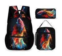 WECECE Borsa Scuola Goldfish Ragazza con Sacchetto Pranzo e Astuccio, Set Zaini Fish Bambini 6-13 Anni per Scuola Elementare