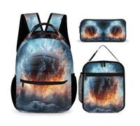 WECECE Borsa Scuola Ice and Fire Basketball Bambino con Portapranzo e Astuccio Matite, Set Zaini Basketball Ragazze 8-15 Anni per Rientro a Scuola e Lezioni, Tasche Laterali Porta Bottiglia