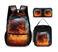 WECECE Borsa Scuola Ice and Fire Basketball Ragazze con Borsa Termica e Astuccio Matite, Set di Zaino Basketball Ragazzo 7-11 Anni per Rientro a Scuola