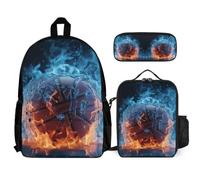WECECE Borsa Scuola Ice and Fire Basketball Studenti con Sacchetto Pranzo e Astuccio Matite, Set Zaini Basketball Ragazzi 8-15 Anni per Uso Quotidiano
