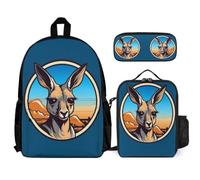 WECECE Borsa Scuola Kangaroo Bambina con Sacchetto Pranzo e Astuccio Matite, Zainetto Animal Print Bambino 7-12 Anni per Viaggio, Capiente per Libri Quaderni e Accessori Scolastici