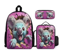 WECECE Borsa Scuola Koala Bambini con Portapranzo e Astuccio Matite, Zainetto 3D Animal Ragazza 6-10 Anni per Attività Scolastiche, Capiente per Libri Quaderni e Accessori