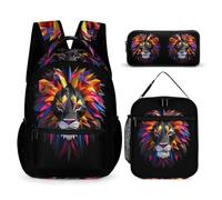 WECECE Borsa Scuola Lion Ragazza 7-14 Anni con Sacchetto per Pranzo e Astuccio, Set Zaini Lions Animal King Ragazzi per Attività Quotidiane, Capiente Libri Quaderni e Accessori