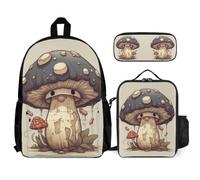 WECECE Borsa Scuola Mushroom Bambina con Borsa Termica e Astuccio Matite, Zainetto Plant Theme Ragazzi 8-15 Anni per Elementare e Media