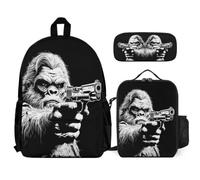 WECECE Borsa Scuola Orangutan Bambini con Portapranzo e Astuccio Matite, Zainetto Animal Pattern Ragazza 6-10 Anni per Attività Scolastiche, Capiente per Libri Quaderni e Accessori