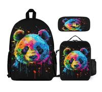 WECECE Borsa Scuola Panda Bambini con Portapranzo e Astuccio Matite, Zainetto Animal Print Ragazza 6-10 Anni per Attività Scolastiche, Capiente per Libri Quaderni e Accessori