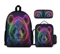 WECECE Borsa Scuola Panda Ragazza con Borsa Termica e Astuccio, Zainetto Animal Print Bambino 7-14 Anni per Attività Quotidiane e Viaggio, Spallacci Regolabili e Tasche Laterali