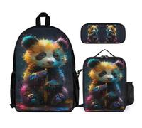 WECECE Borsa Scuola Panda Ragazze Classe 1-3 con Borsa Termica e Astuccio, Set Zaini Animal Print Bambina per Primaria 6-10 Anni, Capiente per Libri Quaderni e Accessori