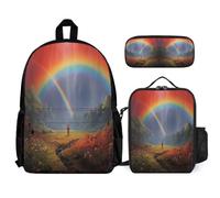 WECECE Borsa Scuola Rainbow Bambina con Borsa Termica e Astuccio Matite, Zainetto Colourful Landscape Ragazzi 8-15 Anni per Elementare e Media