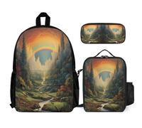 WECECE Borsa Scuola Rainbow Bambina con Borsa Termica e Astuccio Matite, Zainetto Colourful Landscape Ragazzi 8-15 Anni per Elementare e Media