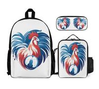 WECECE Borsa Scuola Rooster Ragazze Classe 1-3 con Borsa Termica e Astuccio, Set Zaini French Gallic Chicken Bambina per Primaria 6-10 Anni, Capiente per Libri Quaderni e Accessori