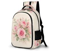 WECECE Borsa Scuola Rose Motif Studenti 10-14 Anni Zaino Scolastico Flower Studentesse Scuola Media Cartella Scolastica Resistente, Daypack per Viaggio Gita e Uso Quotidiano