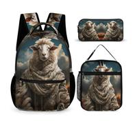 WECECE Borsa Scuola Sheep Bambina con Sacchetto Pranzo e Astuccio Matite, Zainetto Lamb Bambino 7-12 Anni per Viaggio, Capiente per Libri Quaderni e Accessori Scolastici