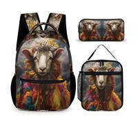WECECE Borsa Scuola Sheep Ragazza 7-14 Anni con Sacchetto per Pranzo e Astuccio, Set Zaini Lamb Pattern Ragazzi per Attività Quotidiane, Capiente Libri Quaderni e Accessori