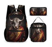 WECECE Borsa Scuola Spanish Bullfighting Ragazza 7-14 Anni con Sacchetto per Pranzo e Astuccio, Set Zaini Bull Ragazzi per Attività Quotidiane, Capiente Libri Quaderni e Accessori