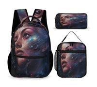 WECECE Borsa Scuola Starry Sky Ragazze con Borsa Termica e Astuccio Matite, Set di Zaino Colourful Ragazzo 7-11 Anni per Rientro a Scuola