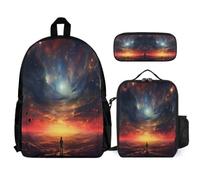 WECECE Borsa Scuola Starry Sky Studenti con Sacchetto Pranzo Astuccio, Set Zaini Colourful Bambino 8-15 Anni per Scuola Primaria e Media, Spallacci Regolabili e Tasche Laterali