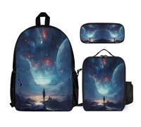 WECECE Borsa Scuola Starry Sky Studenti con Sacchetto Pranzo e Astuccio Matite, Set Zaini Colourful Ragazzi 8-15 Anni per Uso Quotidiano
