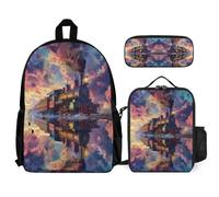 WECECE Borsa Scuola Train Ragazza con Borsa Termica Astuccio, Zainetto Railway Train Bambino 7-14 Anni per Attività Quotidiane e Viaggio, Spallacci Regolabili e Tasche Laterali
