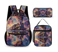 WECECE Borsa Scuola Train Ragazza con Sacchetto Pranzo e Astuccio, Set Zaini Railway Train Bambini 6-13 Anni per Scuola Elementare