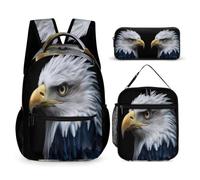 WECECE Borsa Scuola White Headed Eagle Ragazza 7-14 Anni con Sacchetto per Pranzo e Astuccio, Set Zaini Bird Theme Ragazzi per Attività Quotidiane, Capiente Libri Quaderni e Accessori