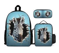 WECECE Borsa Scuola Zebra Studenti con Sacchetto Pranzo Astuccio, Set Zaini Animal Print Bambino 8-15 Anni per Scuola Primaria e Media, Spallacci Regolabili e Tasche Laterali