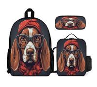 WECECE Set di 3 zaini Baquito Hound Dog ragazze ragazzi e borsa per il pranzo per bambini, borse scolastiche e astuccio, 3 pezzi