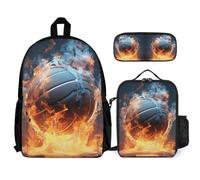 WECECE Set di 3 zaini Ice and Fire Basketball ragazze ragazzi e borsa per il pranzo per bambini, borse scolastiche e astuccio, 3 pezzi