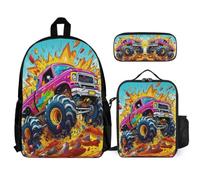 WECECE Set di 3 zaini Mechanical Engineering Vehicle ragazze ragazzi e borsa per il pranzo per bambini, borse scolastiche e astuccio, 3 pezzi