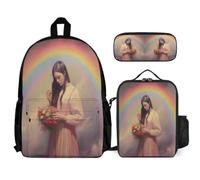 WECECE Set di 3 zaini Rainbow Girl ragazze ragazzi e borsa per il pranzo per bambini, borse scolastiche e astuccio, 3 pezzi