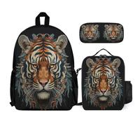 WECECE Set di 3 zaini Tiger ragazze ragazzi e borsa per il pranzo per bambini, borse scolastiche e astuccio, 3 pezzi