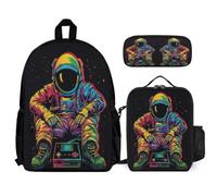 WECECE Set di Zaino Astronaut Bambini con Portapranzo e Astuccio Matite, Zainetto Spaceman Ragazza 6-12 Anni per Escursioni e Uso Giornaliero, Tasche Laterali Porta Bottiglia