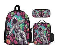 WECECE Set di Zaino Astronaut Bambini con Sacchetto per Pranzo e Astuccio, Borsa Scolastica Spaceman Bambina 6-11 Anni per Elementare