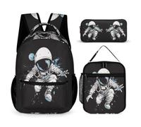 WECECE Set di Zaino Astronaut Ragazza con Portapranzo e Astuccio Matite, Borsa Scuola Spaceman Ragazzo 6-13 Anni per Uso Quotidiano, Capiente per Libri Quaderni e Accessori