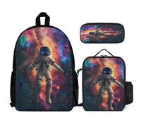 WECECE Set di Zaino Astronaut Ragazzo con Borsa Termica e Astuccio, Zainetto Spaceman Bambina 7-12 Anni per Scuola Primaria e Back to School, Tasche Laterali Porta Bottiglia