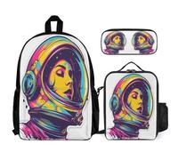 WECECE Set di Zaino Astronaut Studenti con Portapranzo e Astuccio Matite, Borsa Scolastica Spacemen Ragazzi 6-10 Anni per Uso Giornaliero