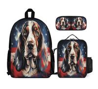 WECECE Set di Zaino Baquito Hound Dog Ragazzo con Sacchetto Pranzo e Astuccio Matite, Borsa Scolastica Puppy Animal Bambina 7-14 Anni per Uso Quotidiano