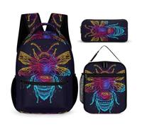 WECECE Set di Zaino Bee Bambini con Sacchetto per Pranzo e Astuccio, Borsa Scolastica Queen Bee Bambina 6-11 Anni per Elementare e Tempo Libero, Spallacci Regolabili