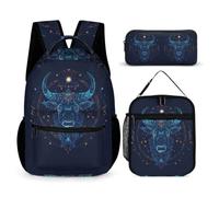 WECECE Set di Zaino Bull Ragazzi con Borsa Termica e Astuccio, Zaino Scuola Animal Cow Print Bambina 6-10 Anni per Rientro a Scuola, Capiente per Libri Quaderni e Accessori