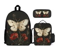WECECE Set di zaino Butterfly per la scuola per adolescenti e ragazzi, zaini Colourful con portapranzo e astuccio, idea regalo la scuola elementare media, Set da 3 pezzi