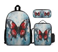 WECECE Set di Zaino Butterfly Studenti con Portapranzo e Astuccio Matite, Borsa Scolastica Colourful Ragazzi 6-10 Anni per Uso Giornaliero