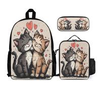 WECECE Set di Zaino Cat Bambina con Sacchetto per Pranzo e Astuccio, Borsa Scolastica Animal Kitten Ragazzo 7-13 Anni per Rientro a Scuola