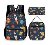 WECECE Set di Zaino Cosmos Bambini con Sacchetto per Pranzo e Astuccio, Borsa Scuola Planet Ragazza 7-12 Anni per Uso Giornaliero, Capiente Libri Quaderni e Accessori